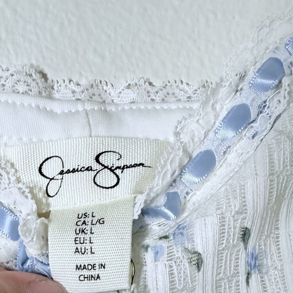 Jessica Simpson white blue floral lace dress Size L - Picture 3 of 5
